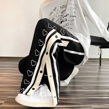Harajuku Širokú nohu, Nadrozmerná Nohavice Mužov Streetwear Oblečenie Strane Split Skateboard Nohavice Voľné Bežné Nohavice