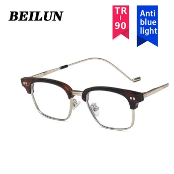 Vintage TR90 Anti Modré Svetlo Okuliare pre Mužov Módne Ženy Klasické Pol Štvorcový Rám Kov Optické Okuliare Gafas De Sol очки