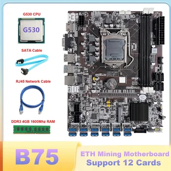 B75 ETH Ťažba Doske 12 PCIE Na USB LGA1155 S G530 PROCESOR+DDR3 4GB 1600Mhz pamäť RAM+SATA Kábel+RJ45 Sieťový Kábel