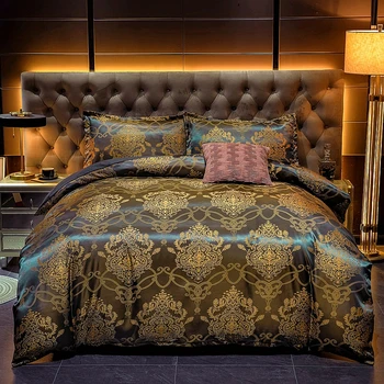 Luxusný domov textilné štítky na jacquardove mäkké satin hodvábne obliečky dole kryt obliečka na vankúš nastaviť na zips tesnenie, strednej veľkosti manželská posteľ