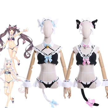 Anime Plavky Nekopara Cosplay Kostým Čokoláda, Vanilka Slúžka Oblečenie, Plavky Kawaii Bikini Hentai Halloween Sexy Kostýmy