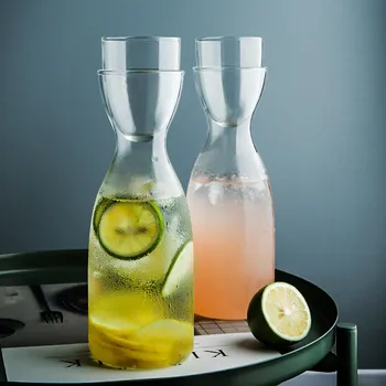 Nordic Transparentné Sklenené Fľaša na Vodu s Kvetinou Teacup Set Creative Jednoduchý Domov Šťavy Pohár Tepelne-Odolné Studenej Pitnej Kanvice
