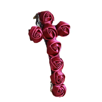 Dámske Lady Dievča Elegantné Ručne 3.3 palcový Multi Červený Kvet Ruže Kríž Vlasy Klip Pin Barrette Upír Nevesta Cosplay Gothic Lolita