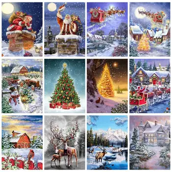 GATYZTORY Kruhové Námestie Diamond Maľovanie Rám Vianočné Scény Zimná Krajina Pre Deti, Dospelých Cross Stitch Domov Dekoroch Diy Darček