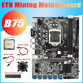 B75 ETH Ťažba Doske 12XPCIE Na USB+Náhodný PROCESOR+DDR3 8GB RAM+Ventilátor+SATA Kábel+Switch Kábel LGA1155 Doska