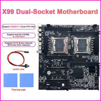 X99 Dual-Socket Ťažba Doske+Switch Kábel+2Xthermal Pad LGA2011-3 Dual CPU DDR4 Pamäte Slot 8X SATA2.0 Doske
