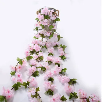 233cm Dlhé Umelé Čerešňové Kvety Kvet Vína Strana navrhne Garland Hodváb Falošné Čerešňový Kvet Ratan Svadobné Domova