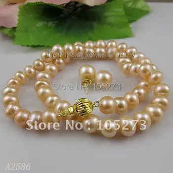 Úžasné!pearl šperky set ružovej farby Pravých Sladkovodných perlový náhrdelník &náušnice ženy šperky doprava Zadarmo A2586