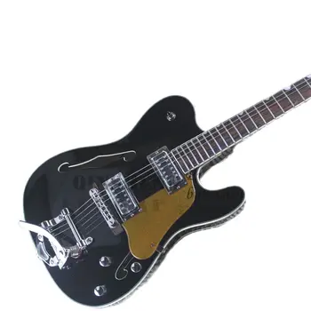 Pôvodné Vlastné Elektrické Gitary, Tel Gitara,Semi-hollow Čierne Telo Chrome Tremolo Most Zlato Snímače
