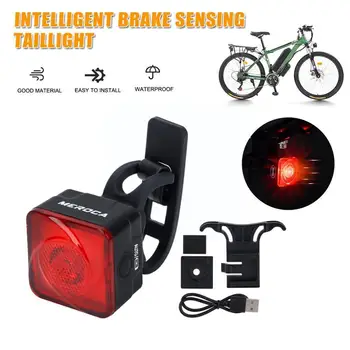 Požičovňa Inteligentné Brzdy Snímanie koncových svetiel USB Nabíjanie LED Vodotesný Bicykel zadné Svetlo 6 Svetla Módy Pre Cyklistiku H4I5