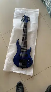 Vysoká kvalita vlastné 7 string mini bass elektrická gitara, jasná modrá, tiger dyha javor, 24.5-palcový účinné akord, popol xylophone