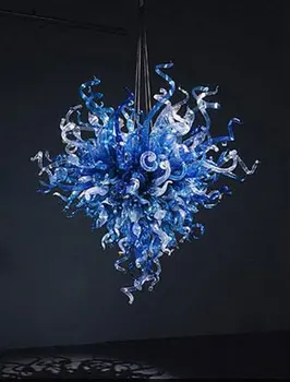 Priemyselné Osvetlenie Kvet Tvar LED Žiarovky Umenie Moderné Modré Farebné Ručne Fúkané Sklo, Luster