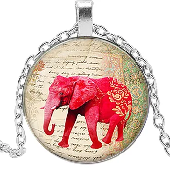Červená Vintage Slon Sklenený Prívesok. Červená Slon Módny Náhrdelník. Červená Slon Ozdoby, Vianočné Darčeky, Sklo Cabochon Penda