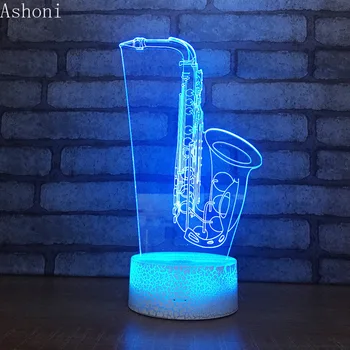 Saxofón 3D stolná Lampa Touch Usb Led Nočné Osvetlenie Domova 7 Farby Stolná Lampa pre Deti Vianočné Darčeky