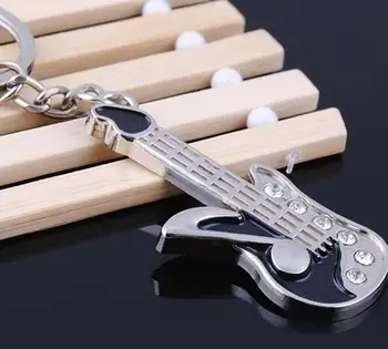 100ks/veľa unisex štýl Móda Keychain Mini Gitara Krúžok Keyring Reťazca Crystal Roztomilý Drahokamu keychain