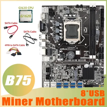 B75 ETH Ťažba Doske 8XUSB Adaptér+G1620 CPU+2XSATA Kábel+4PIN, Aby SATA Kábel LGA1155 B75 USB Baník Doska
