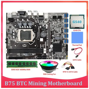 B75 ETH Ťažba Doske LGA1155 12 PCIE Na USB S G540 PROCESOR+DDR3 8GB 1600Mhz RAM Grafická Karta B75 BTC Ťažba