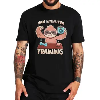 Vysoká Intensitea Školenia Lenivosť T-tričko Retro Roztomilý Kreslený Slogan Graphic Tee Leto, 100% Bavlna Bežné T Shirt Pre Mužov, Ženy
