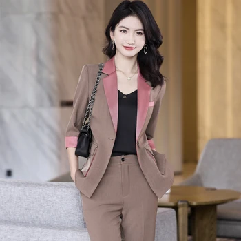 Kórejský jar oblek veľkosť balíka office ženy business úradnícky formálne profesionálny šaty pracovné odevy Khaki kabát a nohavice