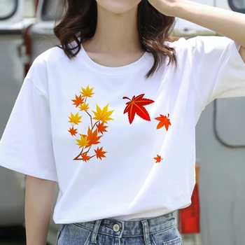 Vtipné Vytlačené T shirt Ženy 2021 Nové Harajuku Bežné Tee Topy Lete Krátky Rukáv, Červený Javorový List T košele pre Ženy Oblečenie