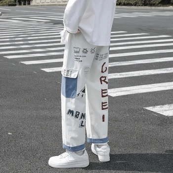 Rovné Denim Džínsy Mužov Obrázok Vytlačený Džínsy 2021 Streetwear Street Dance Jeans Man Nohavice Hip Hop Harajuku Módne Nohavice