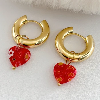 Transparentná Červená Akrylové Živice Srdce Nehrdzavejúcej Ocele Hoop Náušnice Pre Ženy Jednoduchá Zlatá Farba Kruhu Náušnice 2021 Módne Šperky