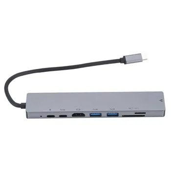 Nový 8-V-1, USB, C Hub Typ C Na kompatibilný s HDMI RJ45 Ethernet Porty USB 3.0 SD/TF Kariet USB-C PD Výkon Dodanie