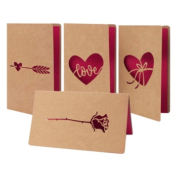 Kreatívne Kraft Papier Laser vydlabaných Láska Pozdrav Karty Valentína Karty (Vrátane 4 Karty A 4 Obálky)