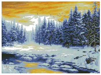 Zimnom Lese Snehu deň Lesy, Rieky Najvyššej Kvality Cross Stitch Súpravy 14CT Unprinted Šijacia súprava, Vyšívané Umenie Ručné Domova