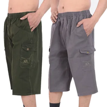 Letné bavlna mužov multi-vrecku kombinézy veľké veľkosti, ležérne ostrihané nohavice pánske voľné bežné teľa-dĺžka cargo nohavice