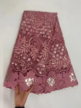 Najnovšie Ružová Afriky Čipky Textílie 2022 Kvalitné francúzske Sequin Guipure Kábel Čipky Textílie Nigérijský Mlieko Hodváb Čipky Textílie LHD21203