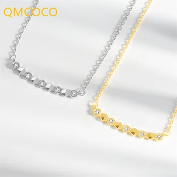 QMCOCO Strieborná Farba Jednoduché Arc Elegantný Dizajn Zirkón Geometrické Náhrdelník Luxusné kórejský Módne Temperament Žena Chavicle Šperky