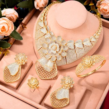 Siscathy Arabčina Dubaj Zlatá Farba Nevesta Svadobné Šperky Set Pre Ženy, Luxusné Plný Micro Kubický Zirkón Ženské Doplnky Strany