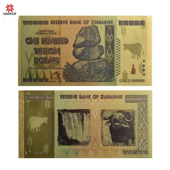 Pekné 10pcs/veľa Zimbabwe Sto Biliónov Dolárov Zlato, Bankovky Uncurrent papierové peniaze, pre domáce dekorácie