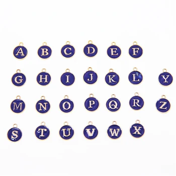 50pcs12*15 mm 26 Ks Námornícka modrá List charms prívesky pre náhrdelník Smalt abecedy príslušenstvo šperky list charms Accessorie