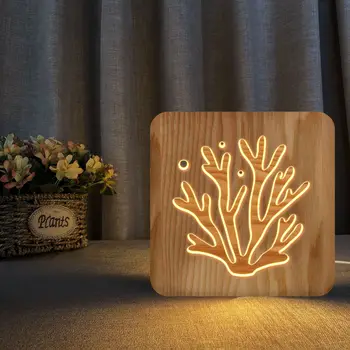 Coral Modelovanie 3D Led Drevené Nočné Osvetlenie, Usb Teplé Svetlo stolná Lampa Kreatívny Darček pre Deti Domov Spálňa Decor Dieťa Spať Lampy