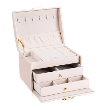 Dámske Šperky Box,3 Vrstvy Stredné Šperky skladovací Box so Zámkom Prenosné Cestovné Šperky Prípade, Náramky, Prstene