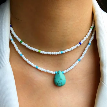 2021 Nový Módny Náhrdelník Farbu Perličiek Reťazca Emerald Prívesok Módny Náhrdelník Ženy Milujú Šperky Elegantné Príslušenstvo