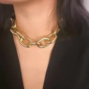 Punk jednoduché módy hip hop Kovový Náhrdelník výstrihu vyhlásenie veľké hliníkové hrubé zlaté reťaze náhrdelník ženy šperky, darčeky