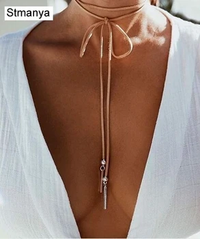 Choker Náhrdelník populárne prvok minimalistický velvet line kov dlhý náhrdelník N1016
