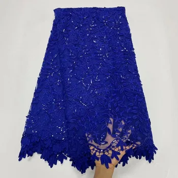 African Royal Blue Mlieko Hodvábneho Tylu Čipky Textílie 5 Metrov Francúzsky Vysoko Kvalitné Pletivo Flitrami Textílie Nigéria Pre Ženy, Svadobné Šaty