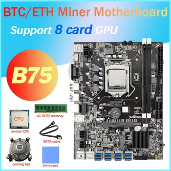 B75 8 Karty GPU Ťažba Doska+CPU+Ventilátor+4G DDR3 RAM+Tepelná Podložka+SATA Kábel 8X USB3.0(PCIE) Slot pre LGA1155 pamäte DDR3 SATA3.0