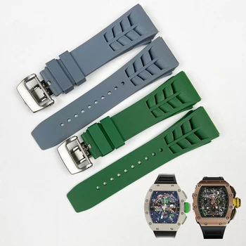 Vysoká Kvalita Nový 25 mm Zelená Čierna Sivá Modrá Gumy Watchband za Richard Mille Popruh pre RM011 Mille Náramok Náramky Pásma