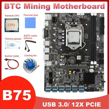 B75 12GPU BTC Baník Doska+CPU+Ventilátor+Termálnej pasty/Pad+SATA Kábel+Switch Kábel 12USB3.0 PCIE LGA1155 pamäte DDR3 MSATA