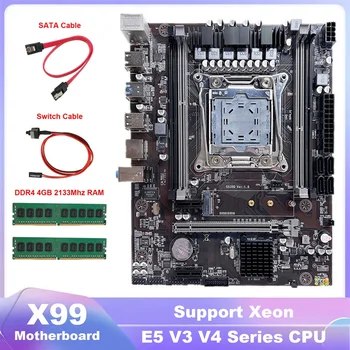 X99 Doske LGA2011-3 Podpora DDR4 ECC RAM +2XDDR4 4GB 2133Mhz RAM+SATA Kábel+Switch Kábel
