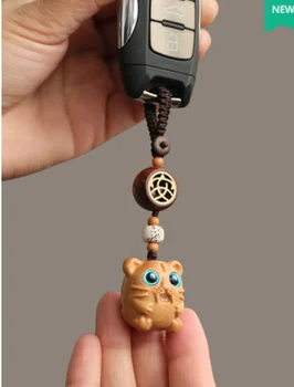 Tiger maskot auto kľúčový prívesok drevené high-end tvorivé bezpečnosti keychain roztomilý prívesok