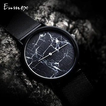 2019 Enmex tvorivé náramkové hodinky Ultratenké prípade čierneho Mramoru tvár bežné Nehrdzavejúcej ocele módne Štýlové hodiny quartz hodinky