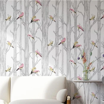 beibehang Nordic kvety a vtáky breza lesa tapety moderný minimalistický non-tkané svetlo luxusná obývacia izba pozadí обои