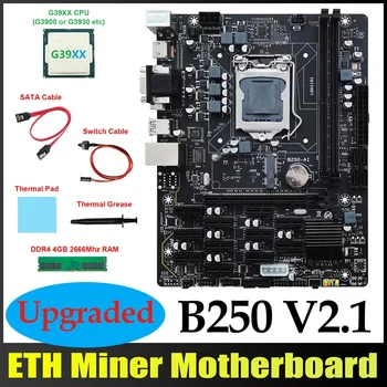 B250 V2.1 ETH Baník Doske 12PCIE+G39XX CPU+DDR4 4GB RAM+SATA Kábel+Switch Kábel+Termálnej pasty+Tepelná Pad