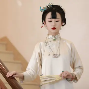 Vintage Čínsky Štýl Satin Voľné Cheongsam Šaty pre Ženy Zlepšiť Stojan Golier Vytlačené Qipao Elegantné Fáze Cosplay Kostýmy